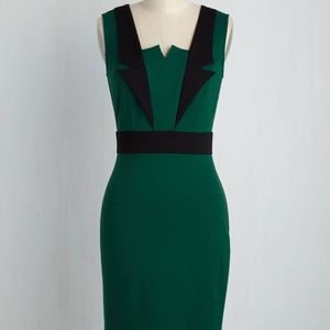 Modcloth Lapel in Love Sheath Dress in Pine NWOT